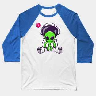 Cute Astronaut With Baby Alien Cartoon Baseball T-Shirt